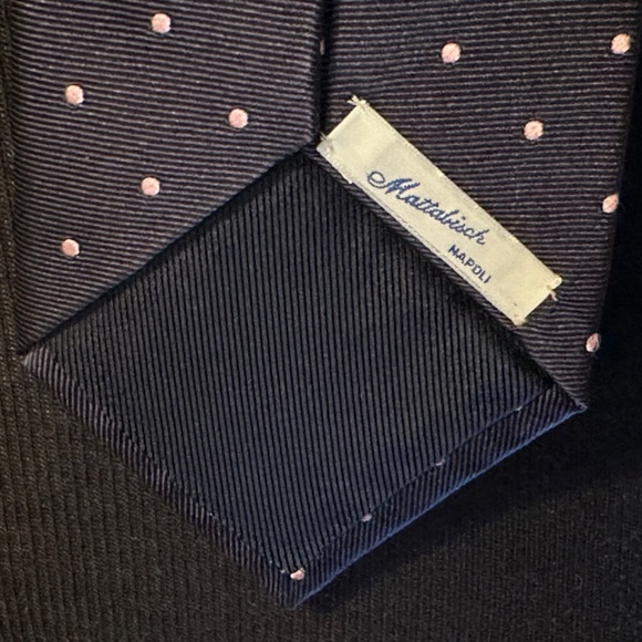 AUTHENTIC MATTABISCH NAPOLI 100% SILK NECKTIE TIE NAVY PINK DOTS - Picture 4 of 5